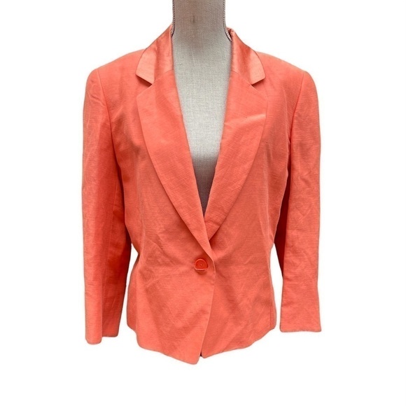 Dana Buchman Jackets & Blazers - DANA Buchman Jacket Silk Dupioni Linen Blend Bright Coral Shoulder Pads Size 14